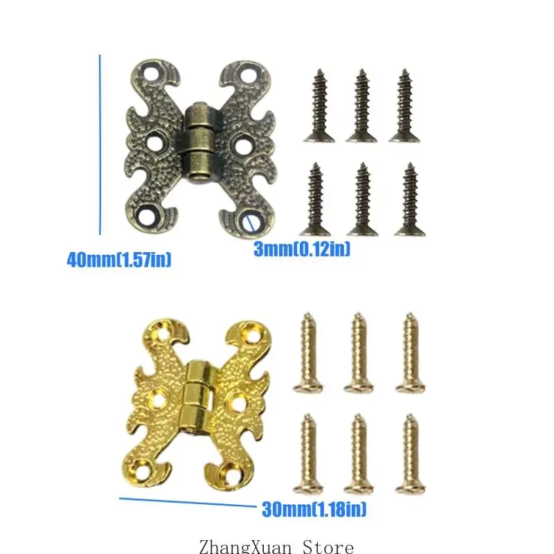 Kleine Holzkistenscharniere, 10 dekorative Metalleinheiten zur Schmuckaufbewahrung, Geschenkverpackung und Schatzkisten 3XUF – Detail 6