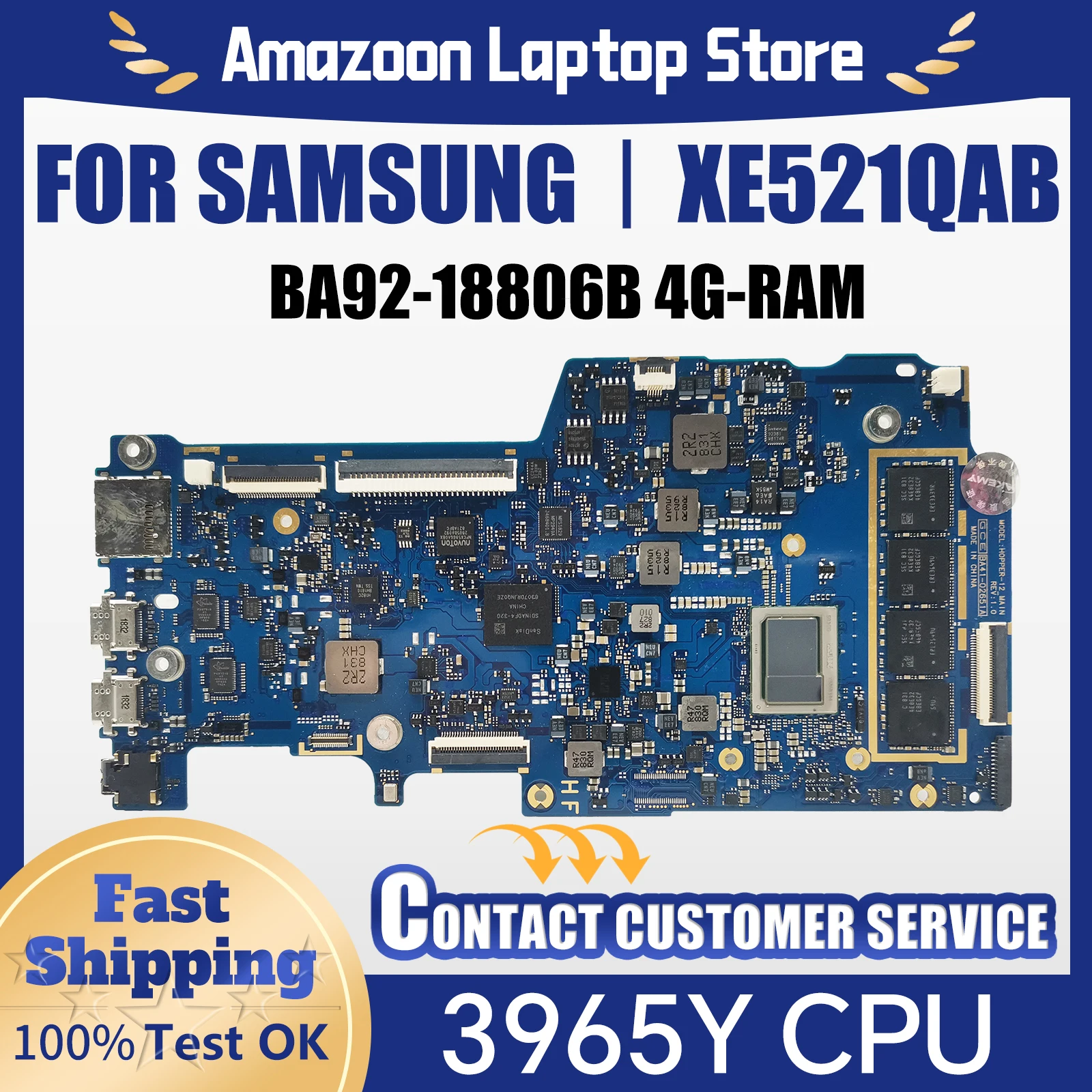 For Samsung XE521QAB Laptop Motherboard with 3965Y CPU and 4GB RAM BA92-18806B BA41-02651A Mainboard