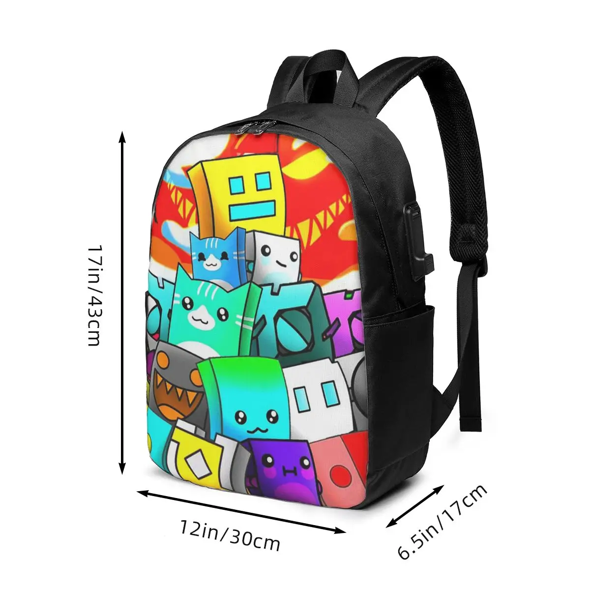 Geometry Dash Game Themed Cartoon Backpack Travel Notebook Bag Computer College Student School Bag Laptop Shoulder Bags