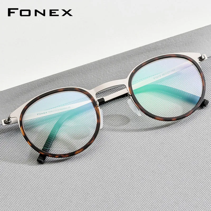 

FONEX Acetate Alloy Eyeglasses Frame Men Women Vintage Round Glasses Screwless Korean Eyewear F1012