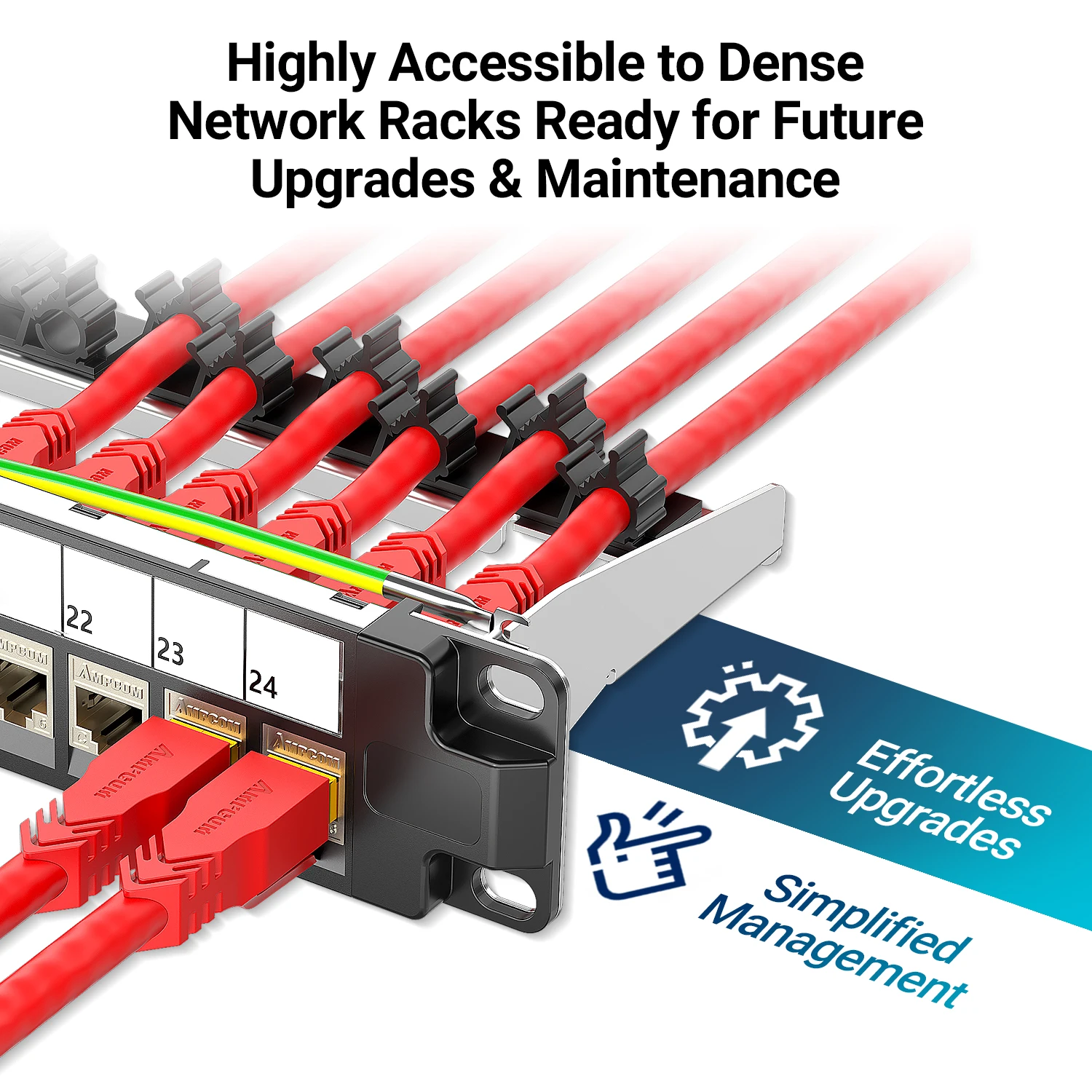 AMPCOM 1U 24-Port Keystone Patch Panel,STP Rack-Mounted with Rear Cable Management Bar, STP Pass-Through CAT7/6A/6 Keystone Jack