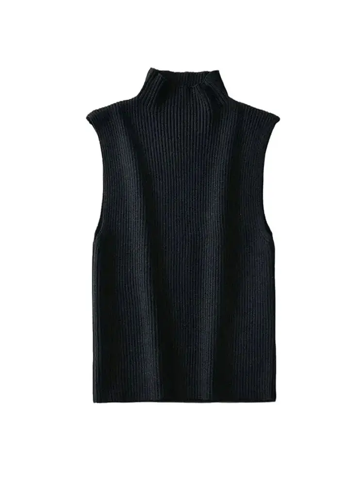 TRZA Women Fashion Fitted Basic Ribbed Knit Tank Tops Vintage High Neck Sleeveless Female Camis Chic Vest Top Mujer image 4
