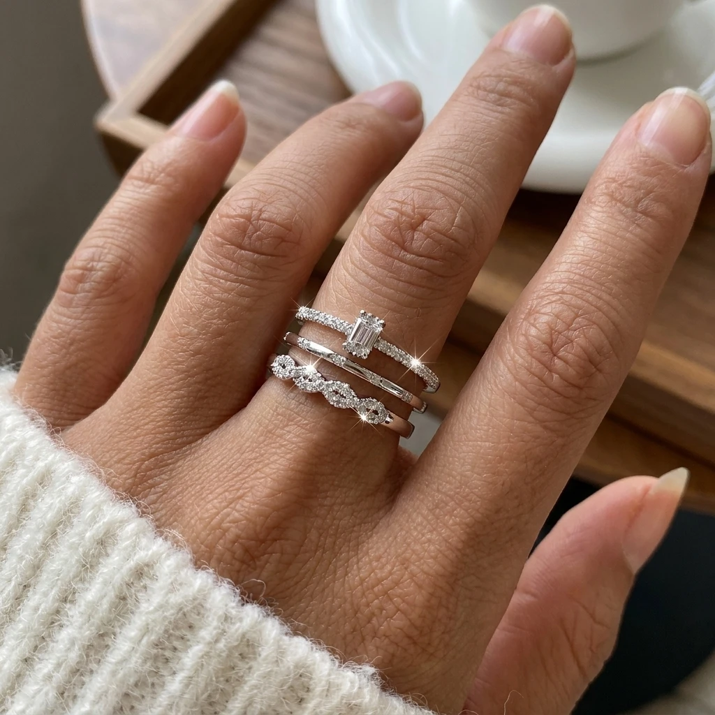 Zuckerwürfel-Design Kubischer Zirkonia Kupfer Geschlossener Ring für Frauen Quadratischer Minimalistischer Glitzernder Stapelbarer Feiner Fingerschmuck – Detail 4