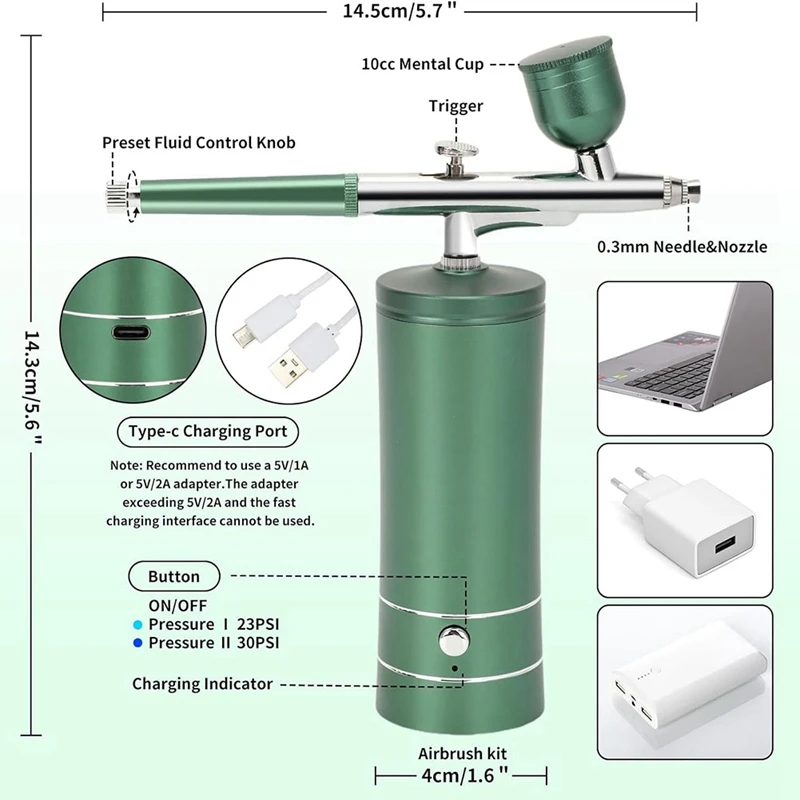 مجموعة بخاخة مطورة مع ضاغط هواء ، مجموعة بخاخة أوتوماتيكية لاسلكية ، بخاخ قابل لإعادة الشحن محمول للماكياج