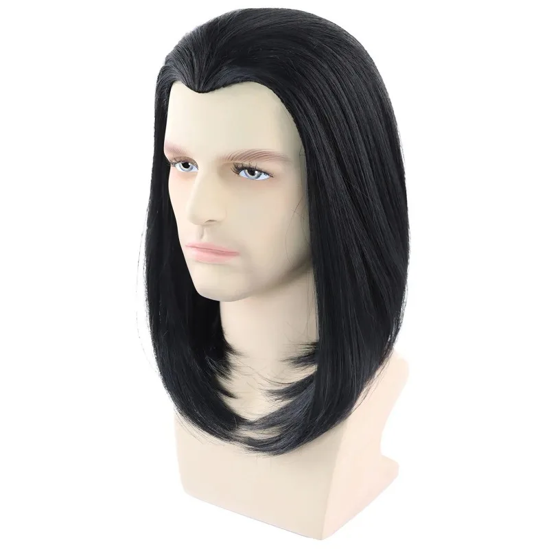 Peluca Hitman negra para hombre cola de caballo sintética | Asesino Keanu - Vincent Vega Cosplay |   Disfraz de fiesta de Halloween de los años 90