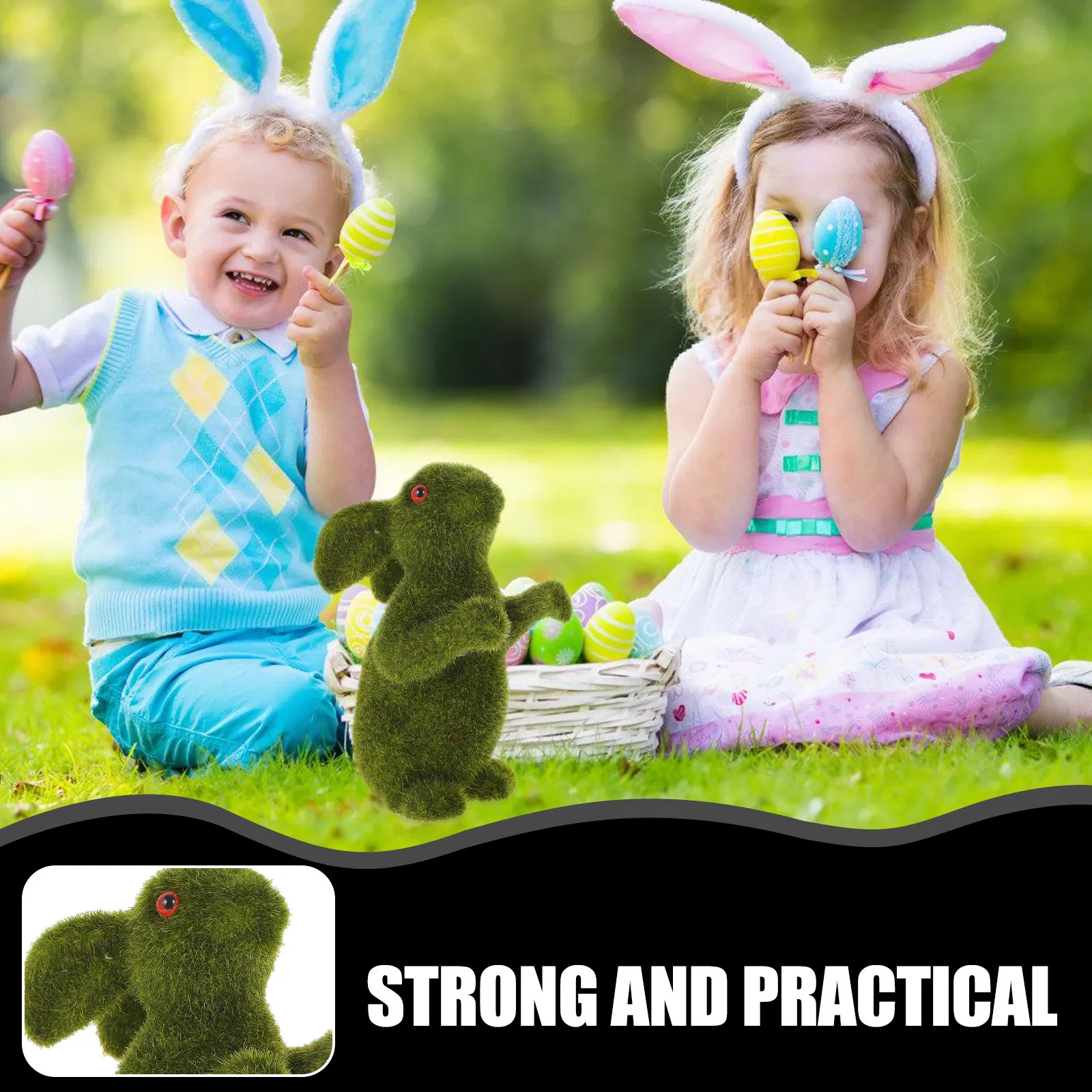 

Флокированный кролик-украшение, ярко-зеленый пасхальный декор для дома и улицы: для сада, двора, общежития, офисного стола, полки, бонсай