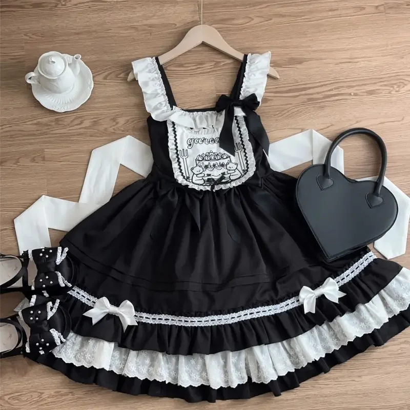 MAGOGO Japanese Kawaii Lolita JSK Dress Women Sweet Bow Sleeveless Ruffles Princess Party Dresses Girly Tiered Cake Strap Dress