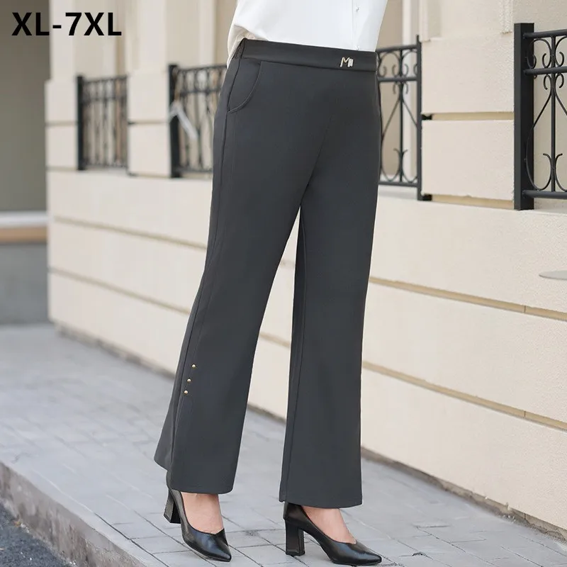 

Fashion Flared Trousers Girl Summer Stretched Woman Office Lady Plus Size 5XL 7XL High Waisted Female Bell-Bottoms Elastic Pants