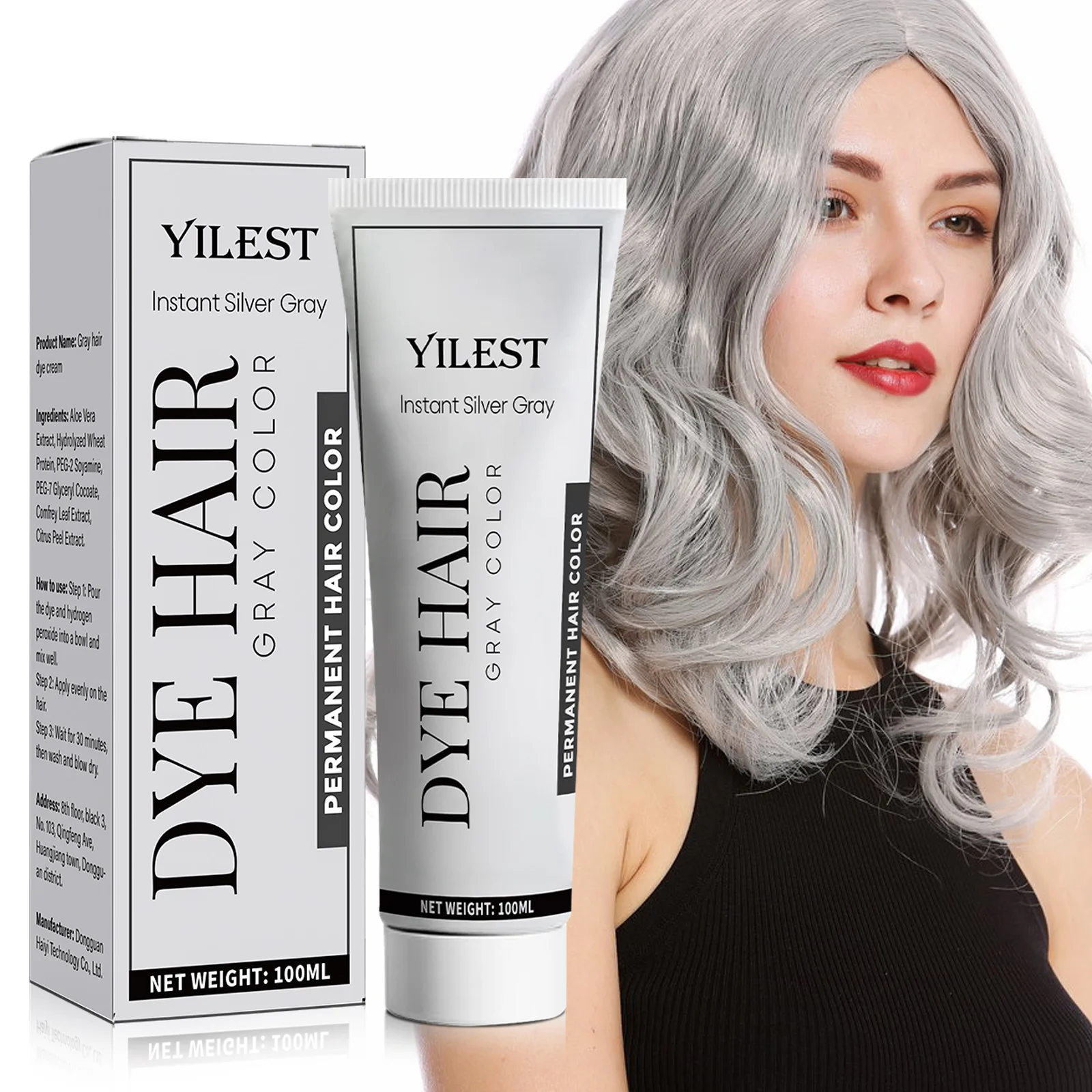 100ML Sliver Grey Hair Dye Cream Smoky Style DIY Styling No Damage