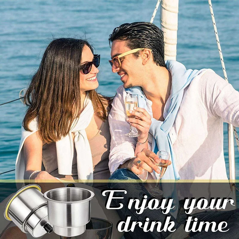 4 Pieces Stainless Steel Cup Drink Holder Boat Cup Drink Holder With Drain For Marine Boat RV Car Trailer