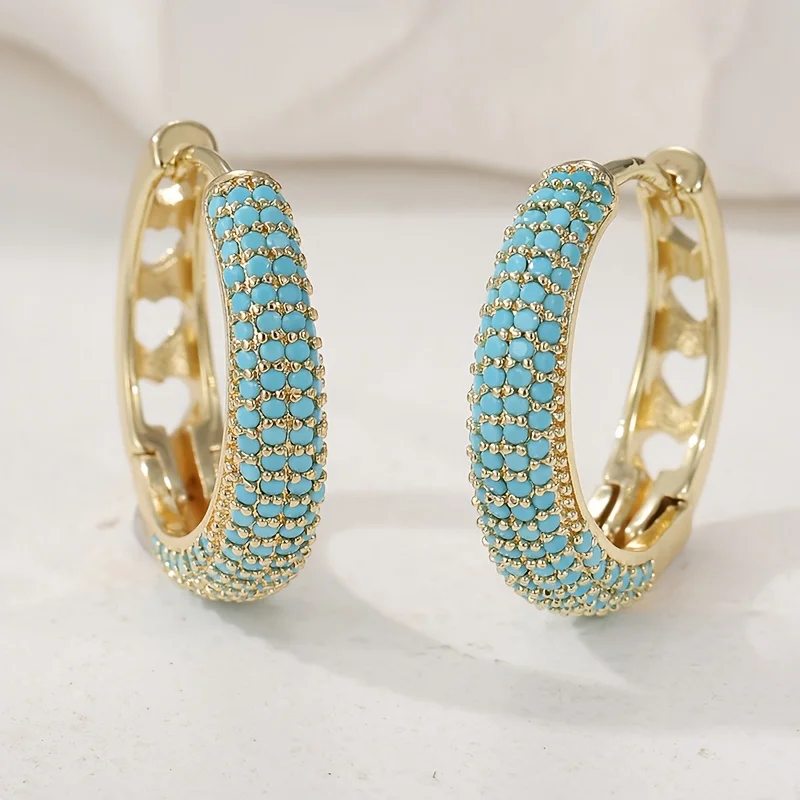Elegant Women's Earrings - Turquoise Blue with KC Gold Plating, suitable for everyday and special occasions such as parties, weddings, birthdays - Durable artificial gemstone earrings, luxurious and stylish, with turquoise gemstones