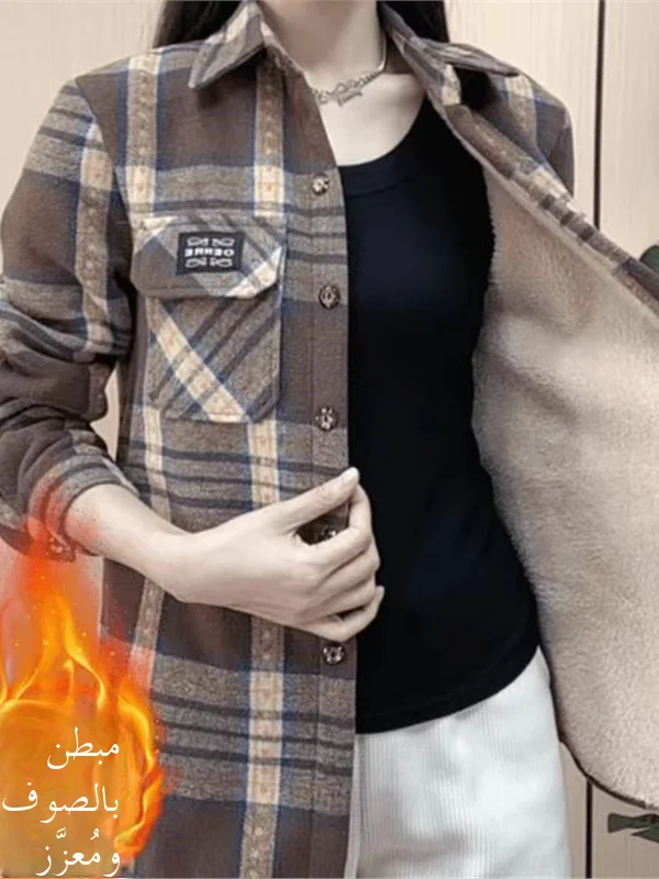 Women's Thick Fleece Plaid Shirt Autumn Winter Casual Loose Top