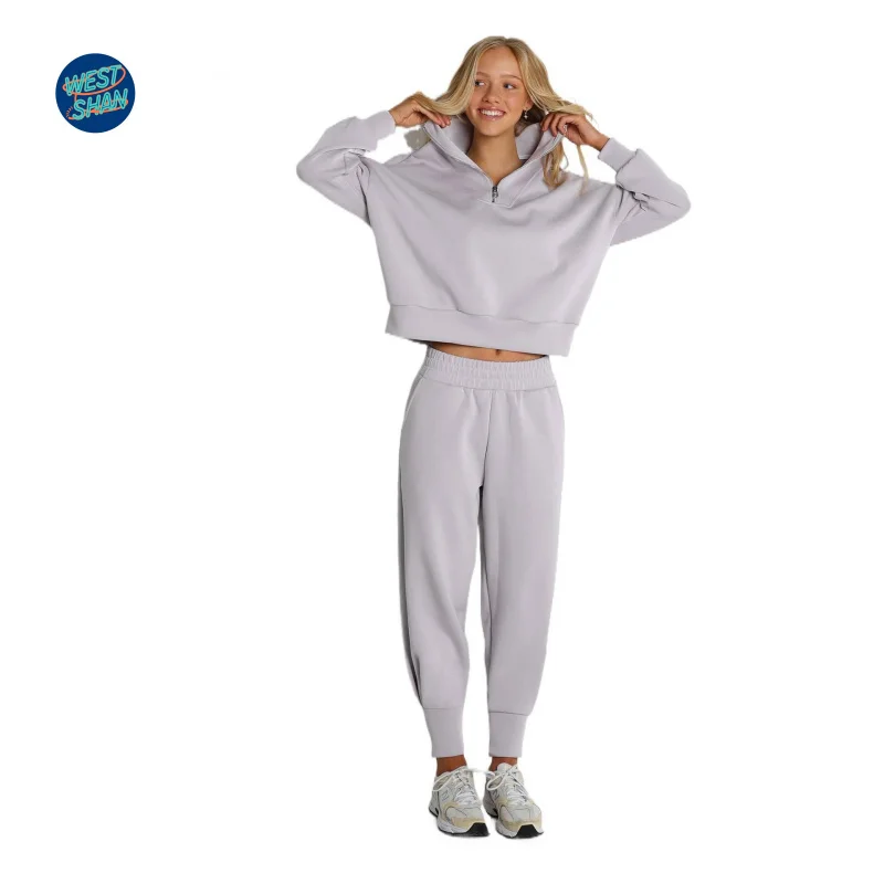 WESTSHAN Wysokiej Jakości Modny Zestaw Dresowy Dwuczęściowy: Bluza z Długim Rękawem i Rozpinanym Kołnierzem 1/4 oraz Spodnie Dresowe, Rozmiary EU/US