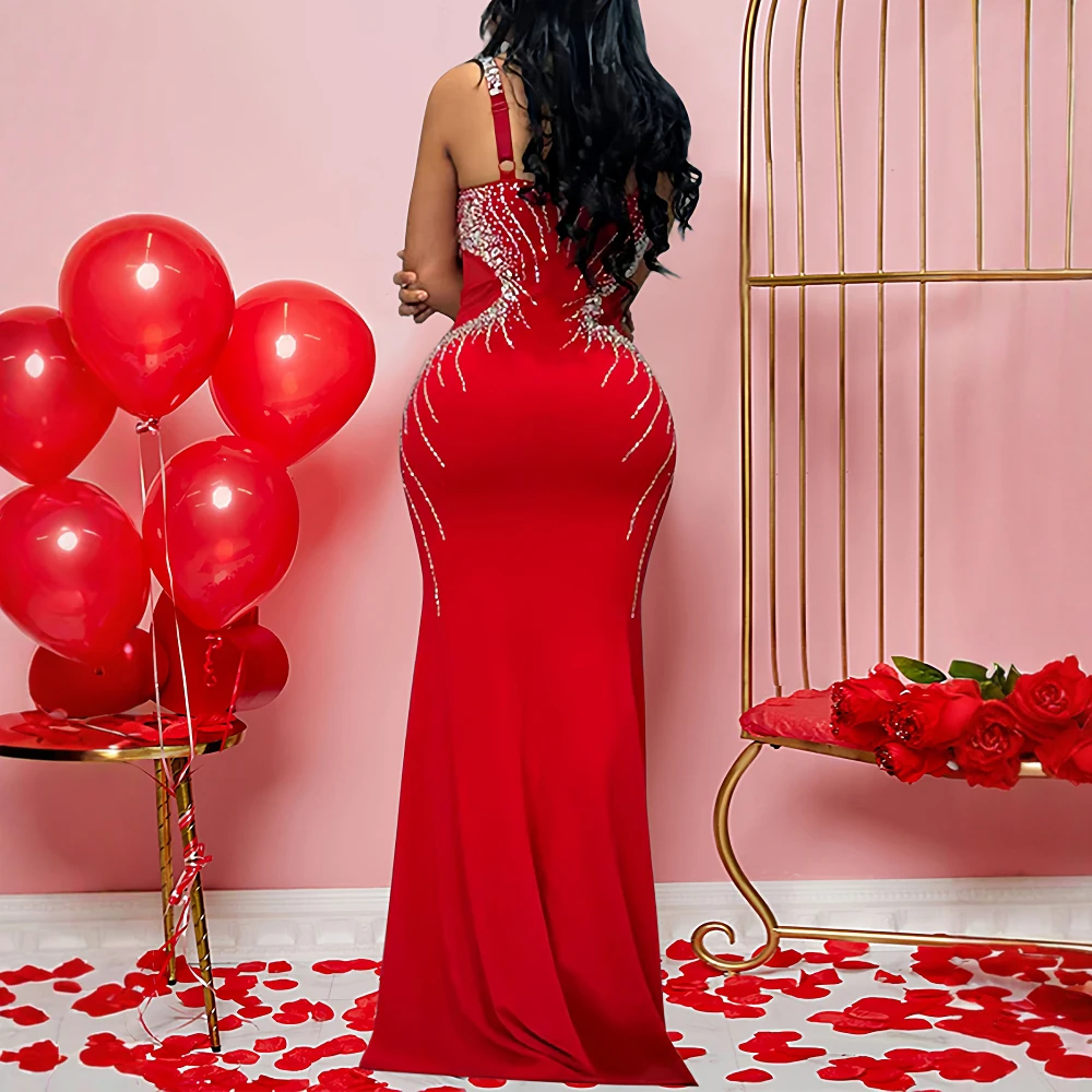 فساتين نسائية خريف 2025 موضة أنيقة يؤرخ عادي مطرز بالخرز بدون أكمام ورقبة على شكل قلب فستان طويل كامي #6