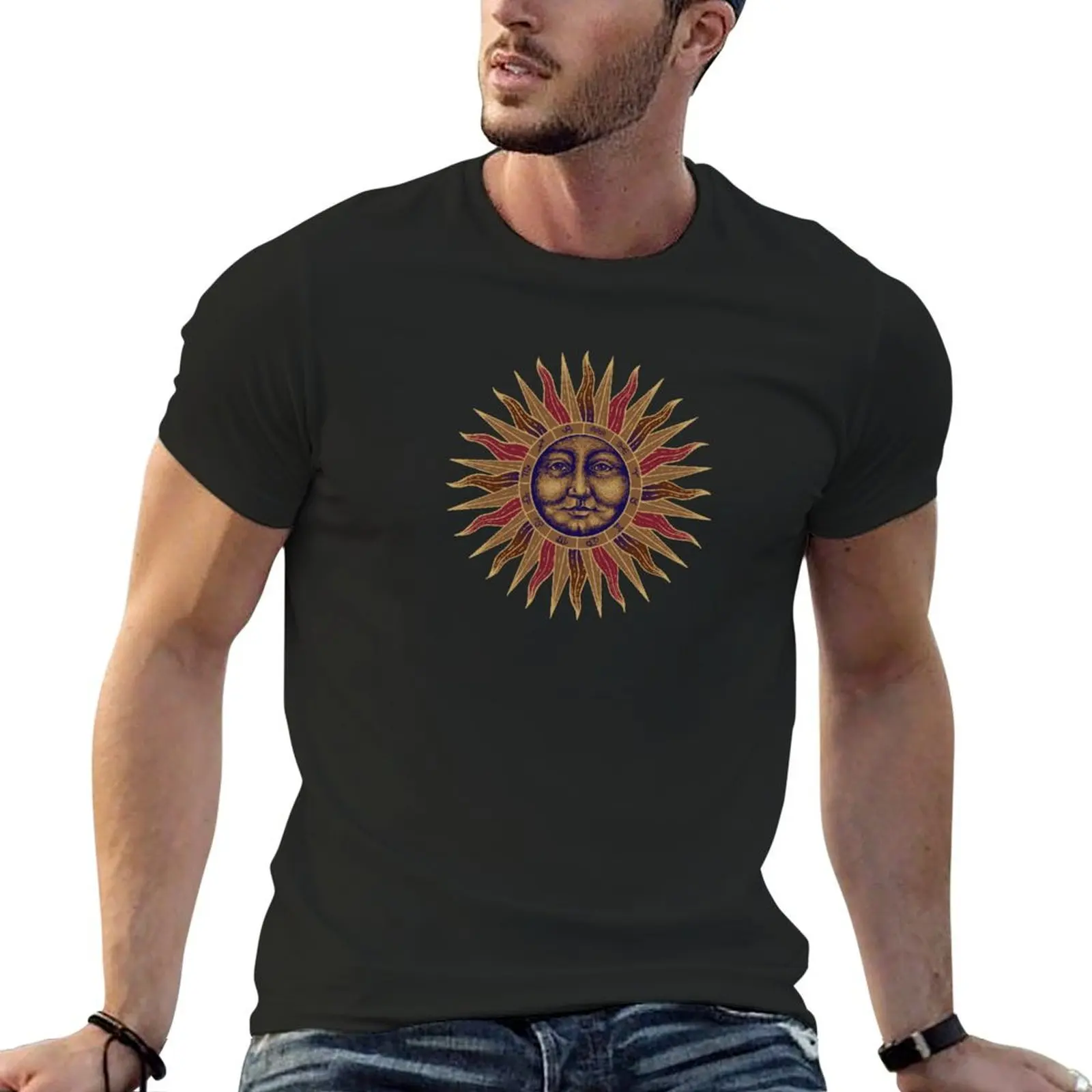 Celestial Golden Sun Face T-Shirt aesthetic clothes Blouse mens t shirts top quality