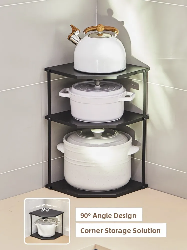 Kitchen Tri-legged Pot Holder Sink Multi-layer Pot Rack Cabinet Pot Layered Shelf Storage Rack  Style Japanese Design