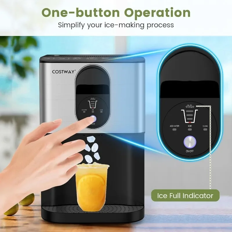 COSTWAY Self Dispensing Nugget Ice Maker เคาน์เตอร์, 56 ปอนด์/24H Soft Chewable Ice, Pebble Ice Maker พร้อมทําความสะอาดตัวเอง