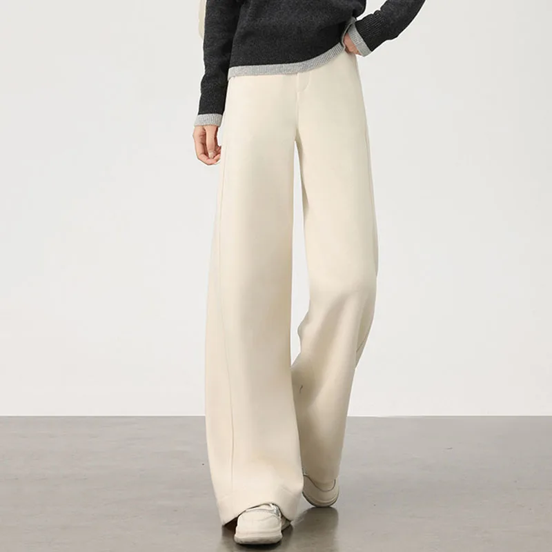 

Высококачественные широкие костюмные брюки для женщин, осень-зима, утепленные повседневные брюки, женские модные мешковатые прямые брюки с высокой талией