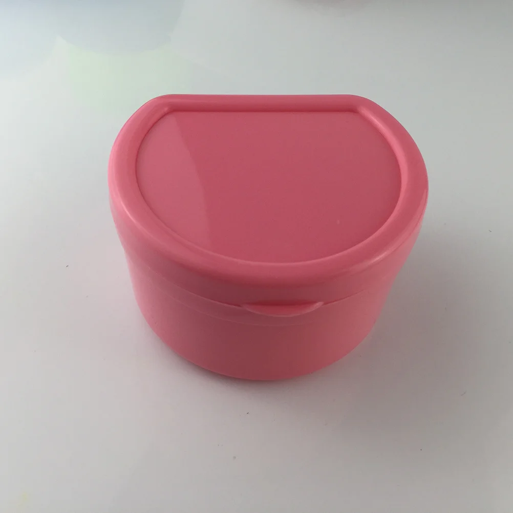 

False Teeth Box Portable Dental Retainer Case With Strainer Net For Orthodontic Mouth Guard Storage Container Pink False