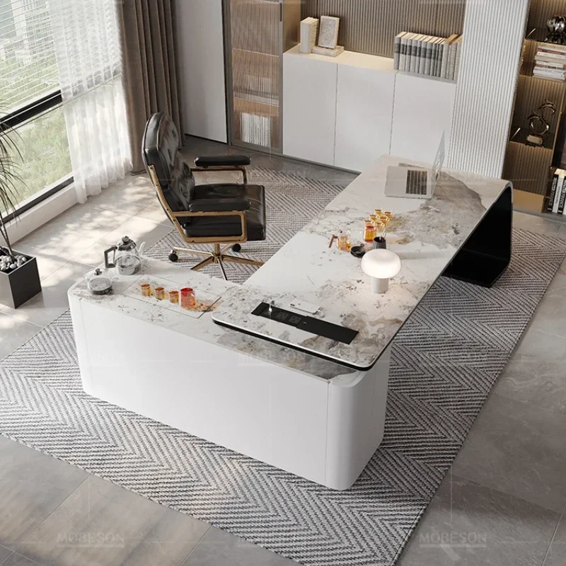 

Italian Tea Table Desk Integrated Stone Plate Desk Home Living Room Boss Work Tea Table Study Computer Desk