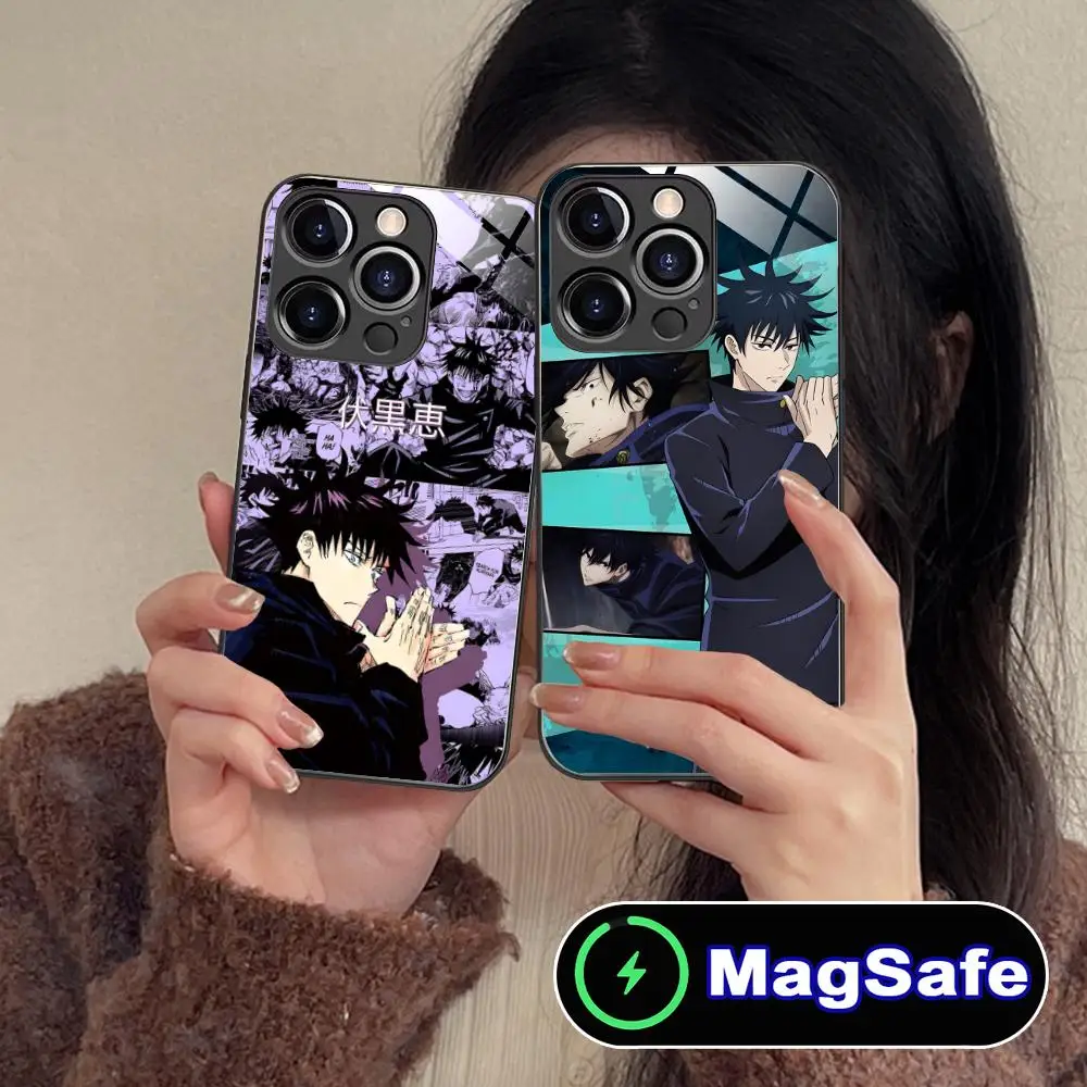 

Jujutsu Kaisen Megumi Fushiguro Phone Case for iPhone 16 15 14 13 12 11 Pro Max Plus Mini MagSafe Glass Colour Protective Pretty