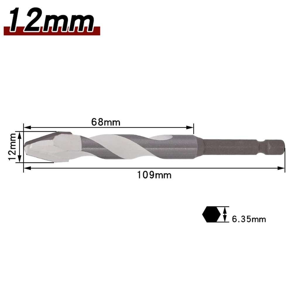 Triângulo Excêntrico Broca, Hex Shank, Perfuração da telha de vidro, feito de bons materiais, alta dureza, não é fácil de usar, 6mm, 8mm, 10mm, 12mm