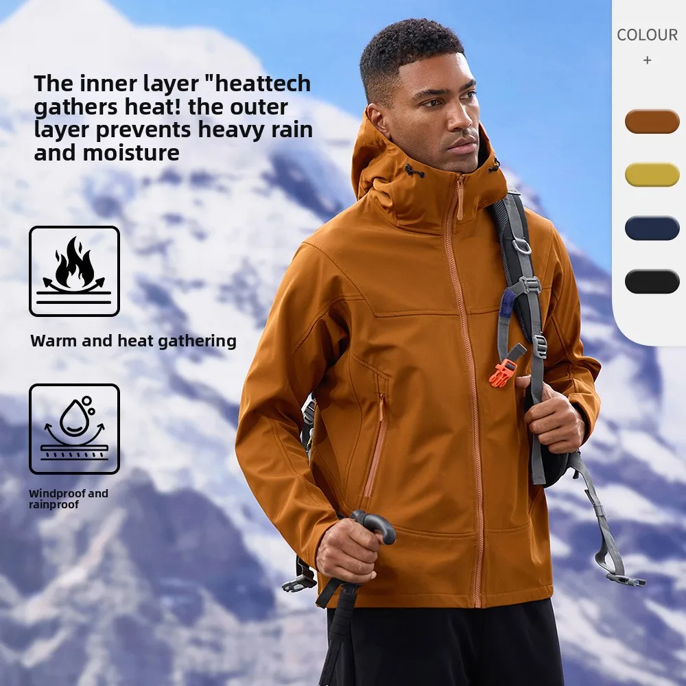 

осень-зима добавьте мягкую пушистую куртку для мужчин и женщин, чтобы согреться, водонепроницаемую и ветрозащиту и носить куртку с капюшоном и высоким воротником.