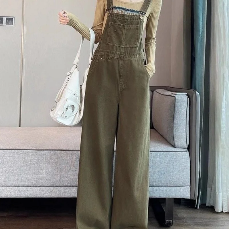 Jeugdige overall dames, broek met wijde pijpen, nieuwe lente- en herfststijl, afslankende losse pasvorm, vintage vloerlengte jumpsuit