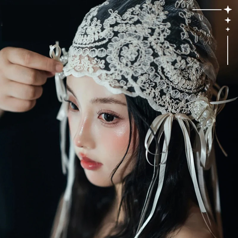 

Elegant Lace Yarn Veil Hat Baotou Hat French Retro Bridal Headdress Location Shooting Wedding Dress Decor Accessories
