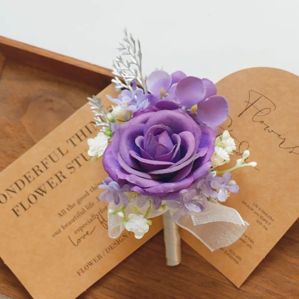 

Purple Wrist Corsage for Bride Boutonniere for Groom boutonnière mariage homme Marriage Wedding Accessories Women's 웨딩 소품