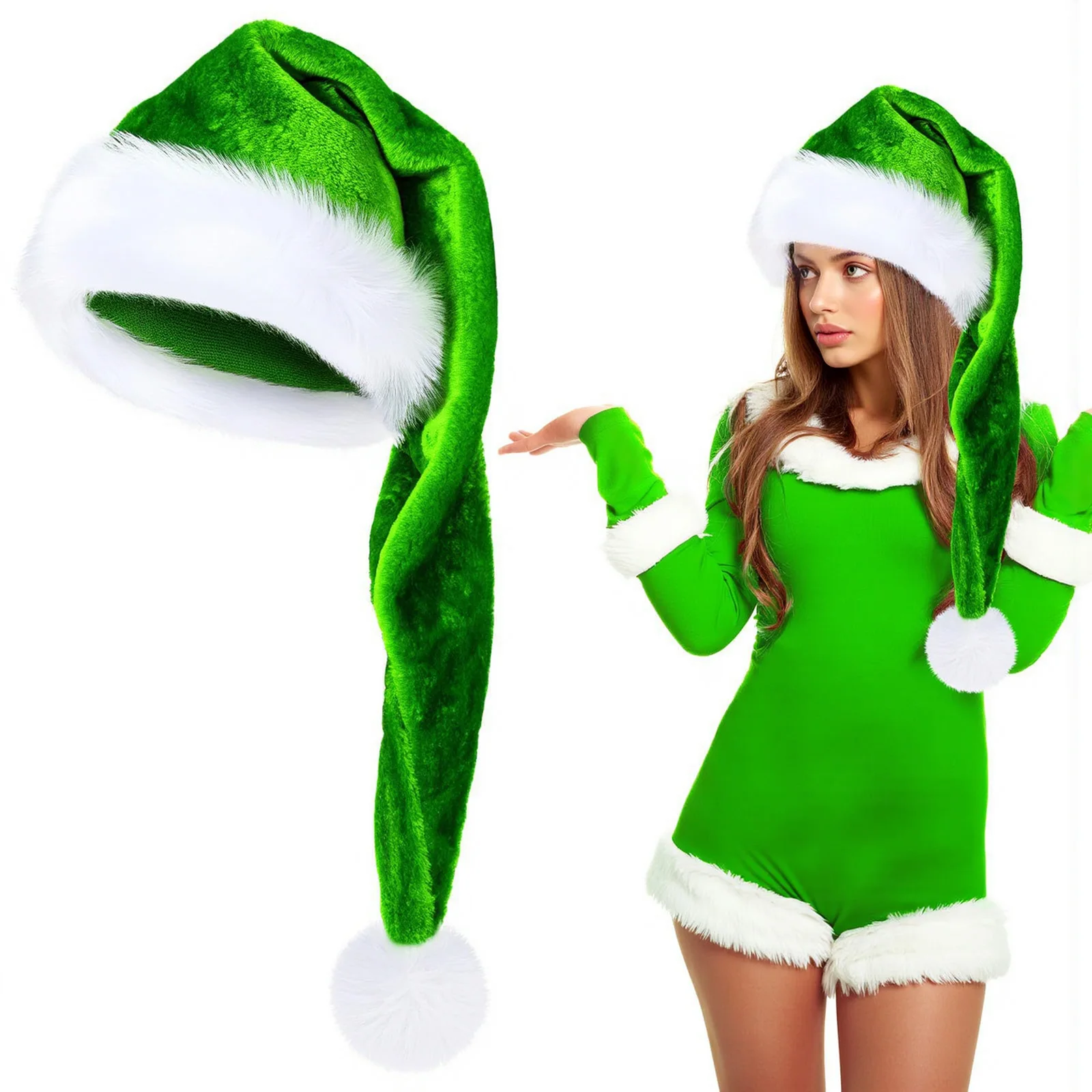 1Pc Lange Kerstmuts voor Volwassen Unisex Pluche Kerstmuts Kerst Accessoire Kostuum voor Feestelijke Vakantie Feest Cosplay Hoeden
