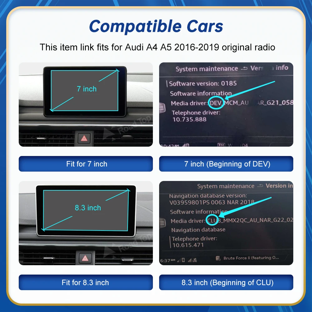 Road Top Nirkabel Android Auto untuk Mobil Audi A4 A5 2016-2019 Antarmuka Carplay Mirror Link Air Play
