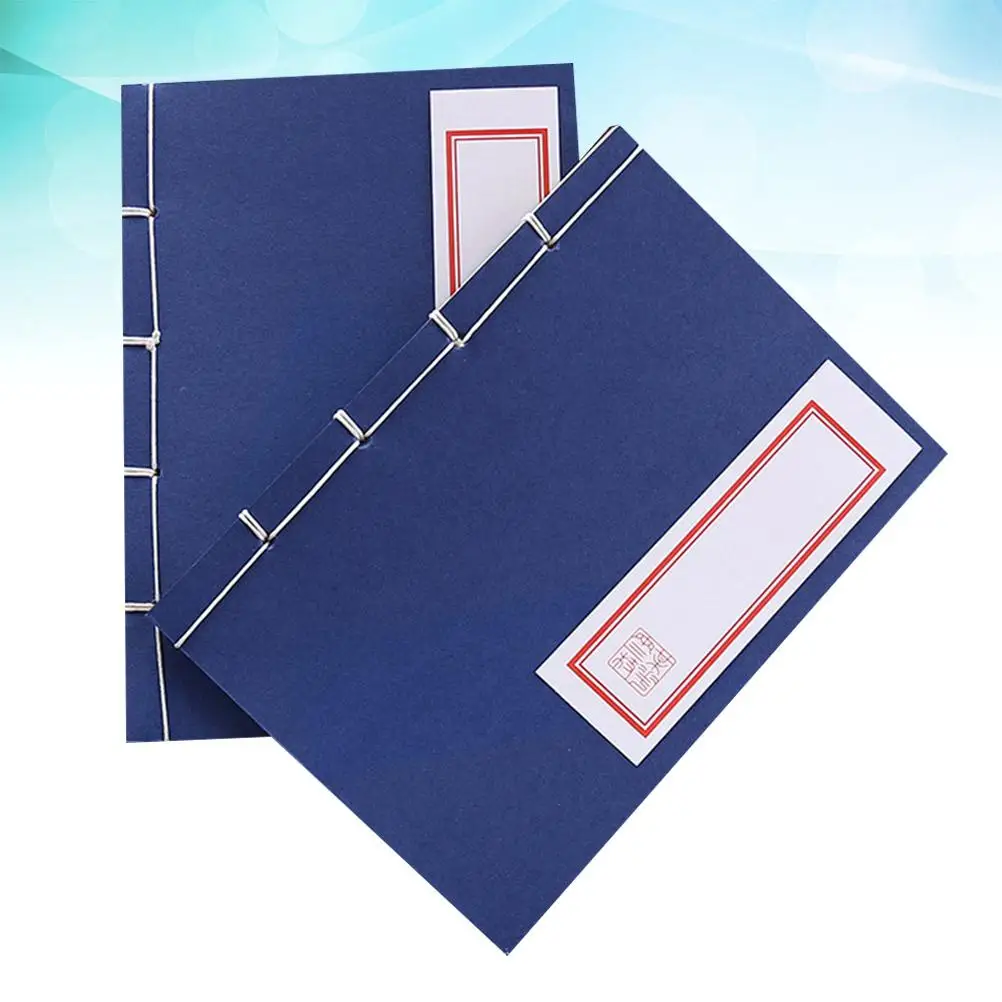 2 Pcs Notebooks Retro Notepad Chinese Style Hand-made Thread Diary Blue Loose-Leaf