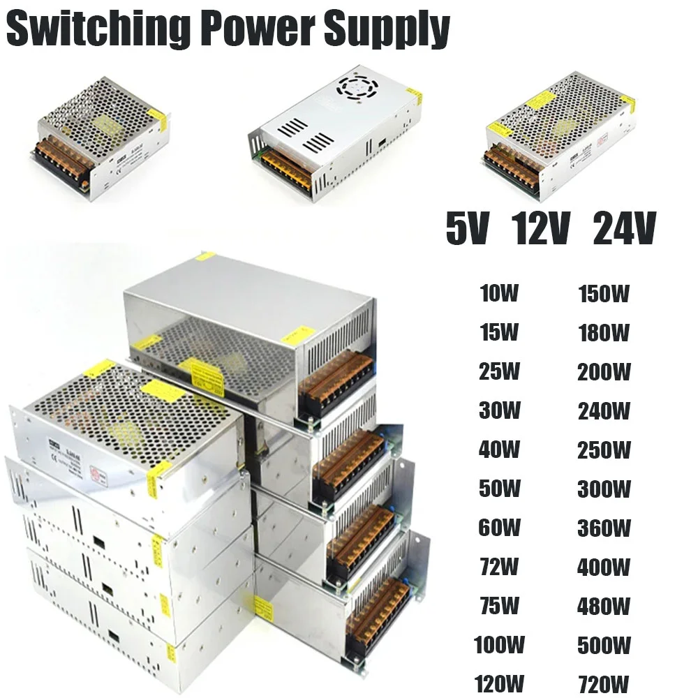 Switching Power Supply 5V 12V DC Power Supply 24V AC 110V - 220V 5A 10A 15A 20A 25A 30A 40A 50A SMPS For LED Strip CCTV Motor