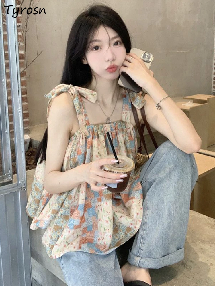 

Женская свободная кофта в стиле ретро, универсальный стильный топ с простым принтом, Милый Винтажный нежный шикарный топ во французском стиле без рукавов