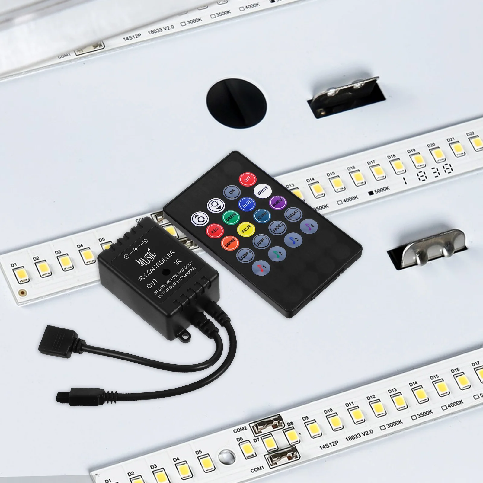 

Music Controller 20 Key Ir Remote with Sound Activation for Rgb LED Strip 5050 3528 5630 Flexible Tape Lights Wall Washer