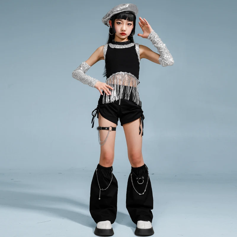Tops cortos con borlas y lentejuelas para niñas de Hip Hop, faldas cortas de baile callejero, ropa de calle k-pop para niños, conjunto de ropa de Jazz, disfraz