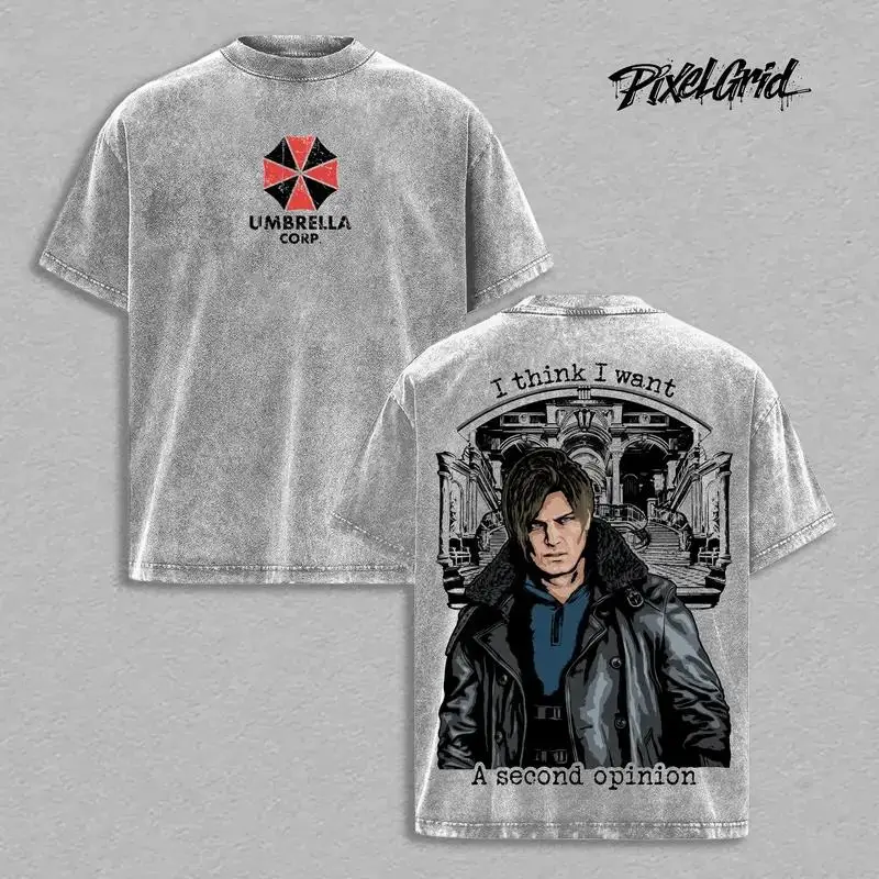 Leon Print T-shirt Resident Evil Game Clothing Men Women Short Sleeve Cotton Tshirts Washed Tee Harajuku Male Oversized T Shirt