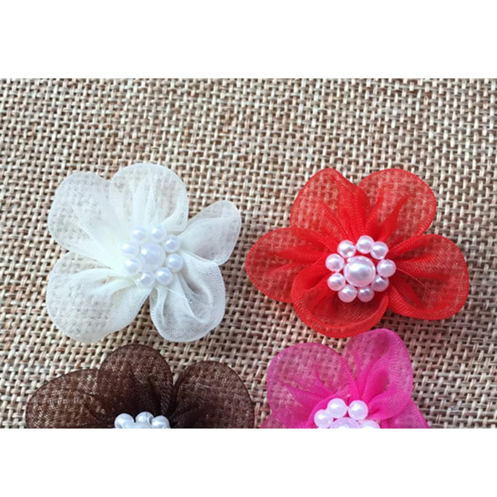 

40pcs Flowers Vintage Rustic Rose Handmade Diy Flower Craft For Wedding Party Decor Pearl Beads Hair Clip Accessory