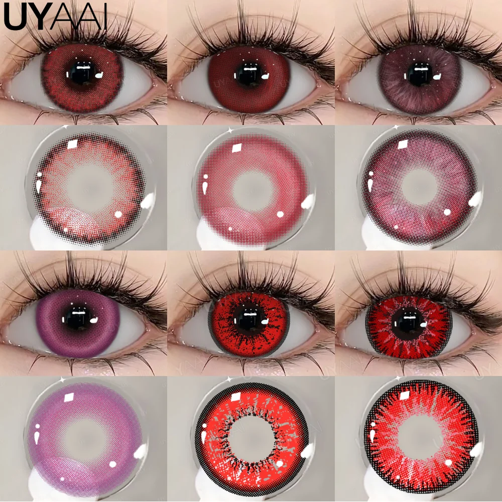 Uyai cosplay lente de contato maquiagem pupilas coloridas cosméticos beleza lentes vermelhas mulher cosplay pupilas rosa halloween cor contatos