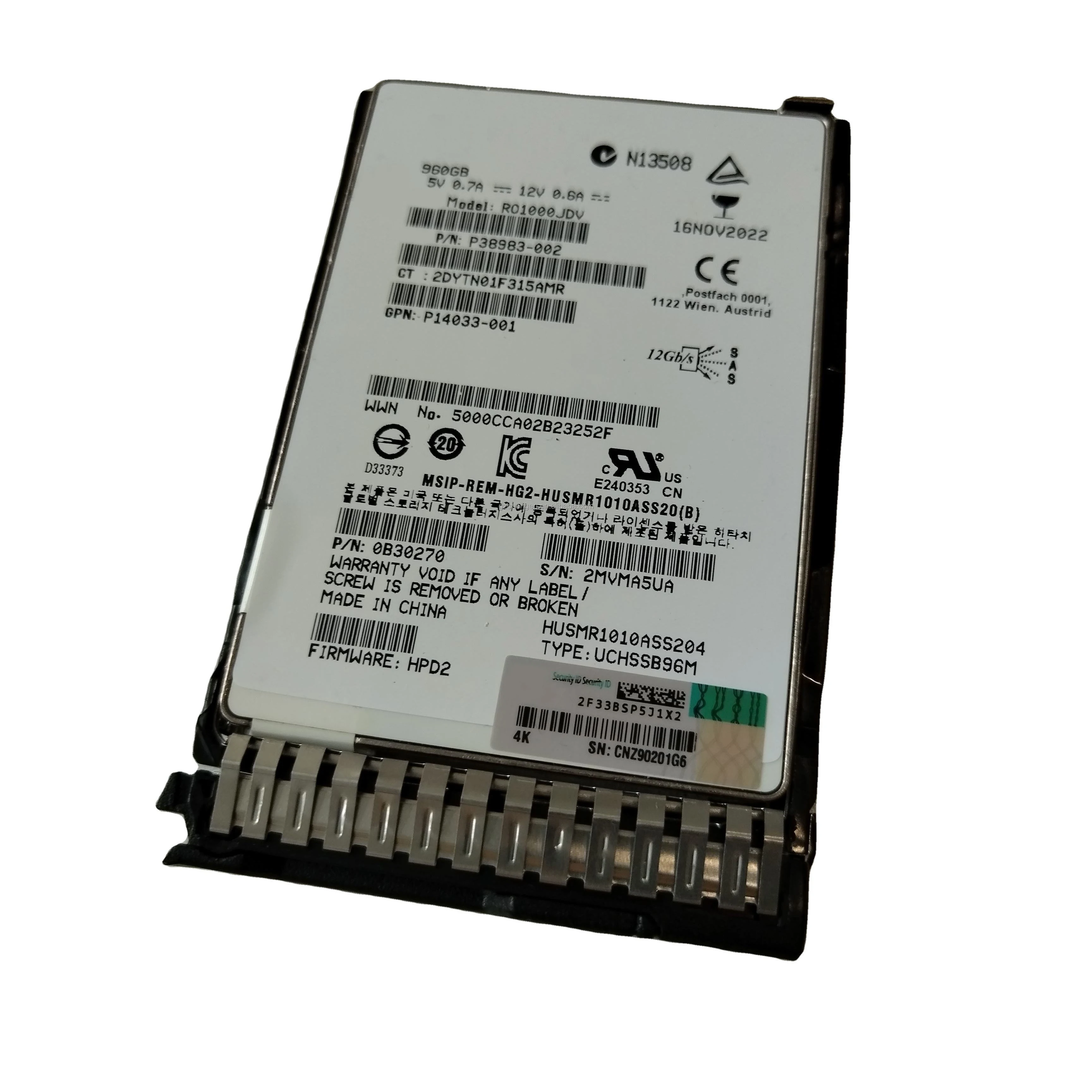 2 ชิ้น P14033-001 960GB .5 นิ้ว SAS 1Gb/S Ri MSA M SSD KPM51RUG960G R0Q46A โซลิดสเตทไดรฟ์