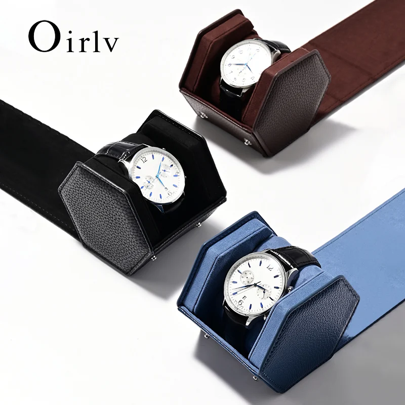 Oirlv Portable Watch Box Leather Watch Organizer Hexagon Watch Storage Box With Pillow Wristwatch Bag Birthday Gift Watch Case
