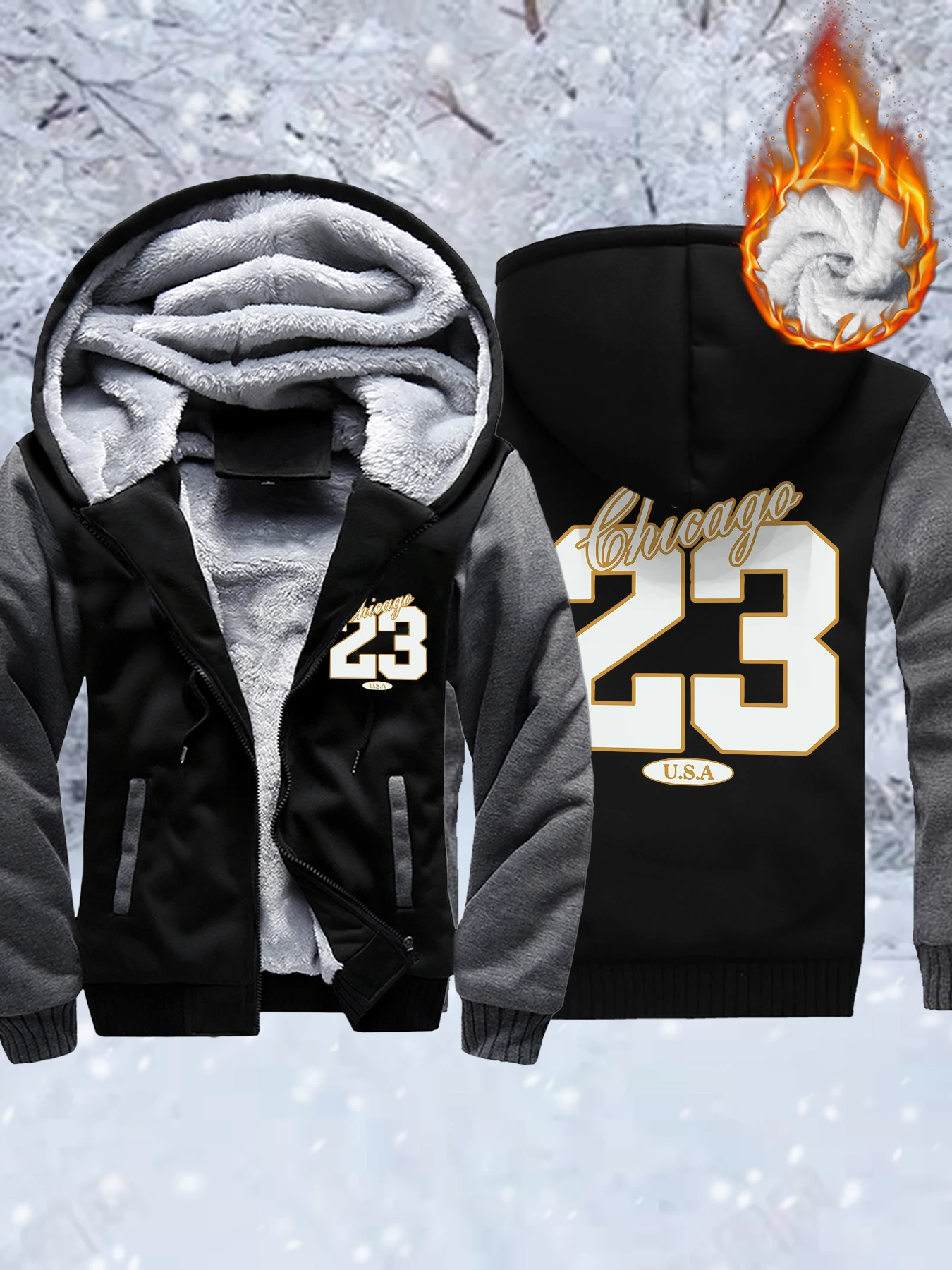 

Чикаго, США, номер 23, новые теплые удобные куртки унисекс, флисовая мягкая жилетка, зимняя утепленная уличная одежда, мужская толстовка на молнии с карманами