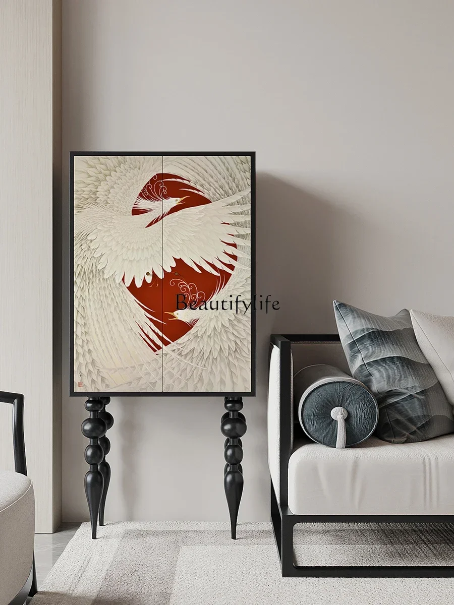 

04New Chinese-style solid wood porch aisle wall decorative locker high-footed storage cabinet