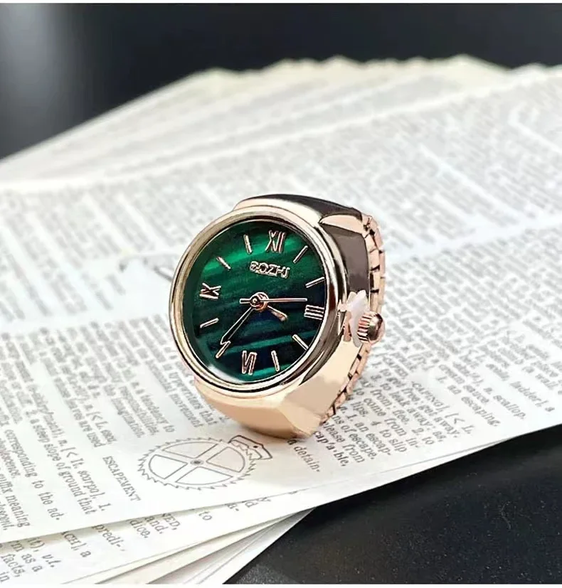 New Hot Selling Creative Alloy Shell Finger Round Green Dial Couple Men's And Women's Ring Watch