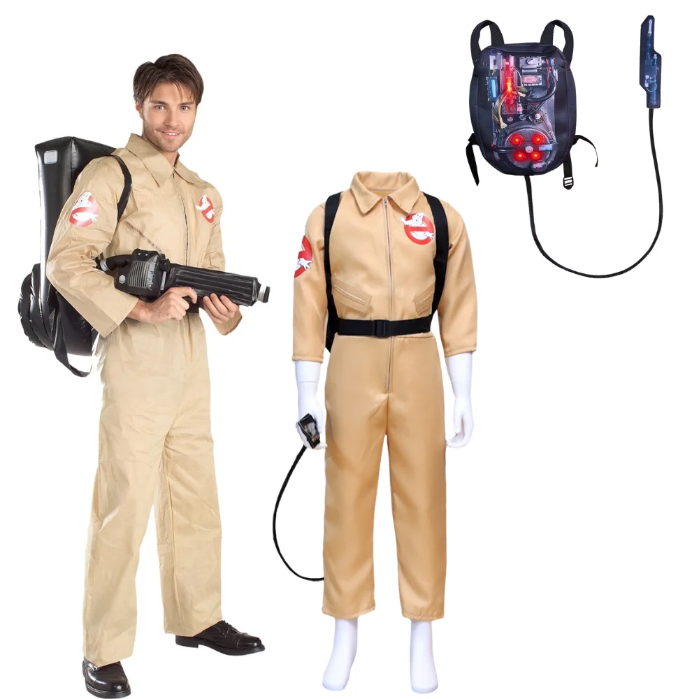 Halloween Geisterjäger Cosplay Kostüm Erwachsenen-Uniform Overall mit Rucksack Geeignet für Weihnachtsgeschenke und Karnevalspartys