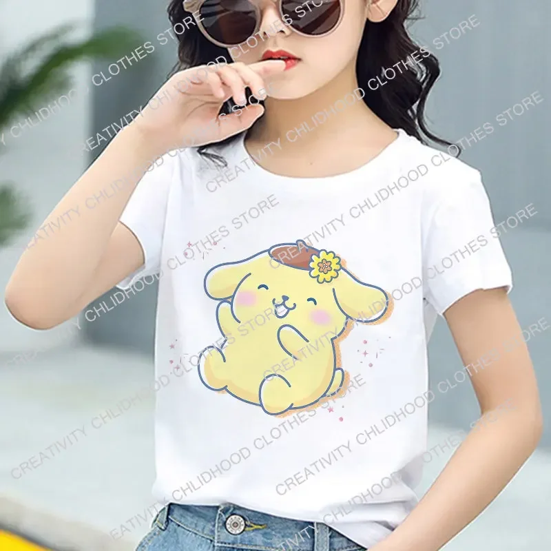 Sanrio Cinnamoroll T-Shirt per bambini maglietta Kawaii Hello Kitty cartoni animati abbigliamento Casual Anime Tee abbigliamento per bambini per