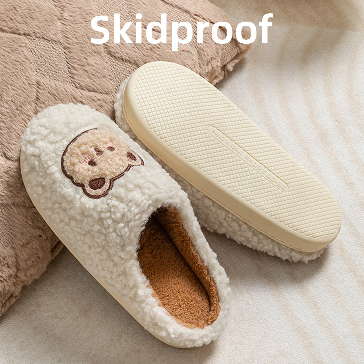 TZLDN Fashion Men's Slippers Winter Warm Cartoon Bear Lovely Indoor Soft Sole Non-slip Dormitory Causal Home Plush Shoes Couple image 5