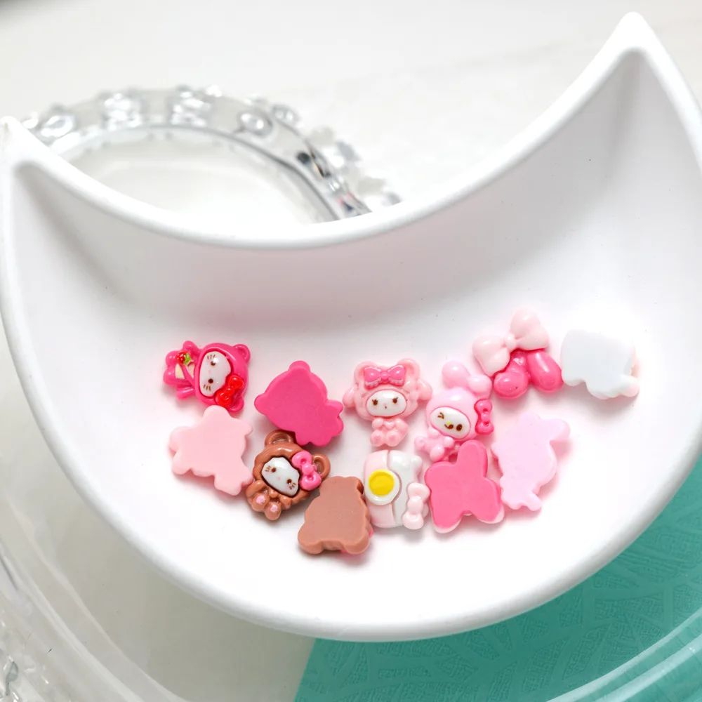 50 stuks 3D Crystal Bowtie Hello Kitty & My Melody nagelbedels - mat hars voor Kawaii manicures