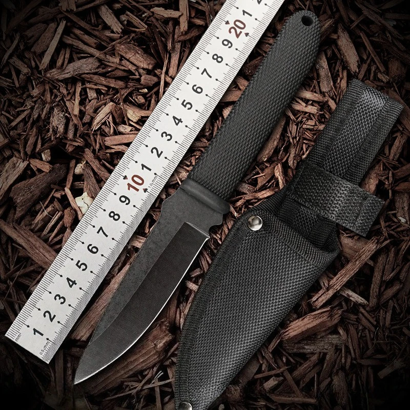 

Outdoor Straight Knife, Stainless Steel Blade, Rubber Handle with Knife Cover, Holiday Gift, Travel Camping Cutting Tool